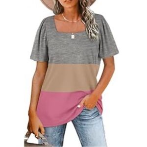 WIHOLL Womens Summer Tops Casual Square Neck Puff Short Sleeve T Shirts
